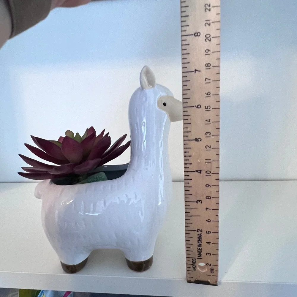 Primitives by Kathy White Ceramic Llama Planter with Faux Burgundy Succulent‎